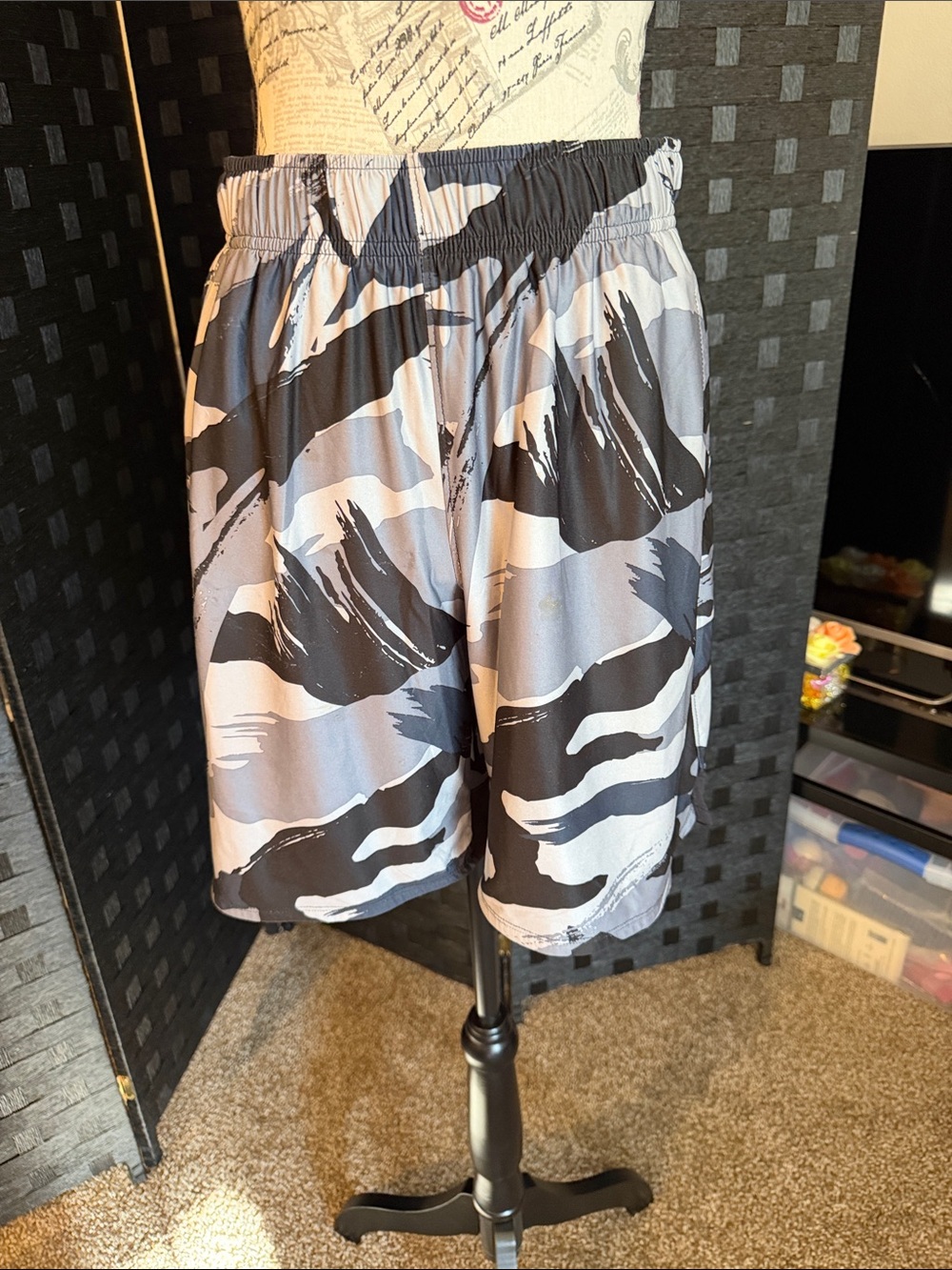 Unisex Gray & Black Abstract Zebra Athletic Shorts